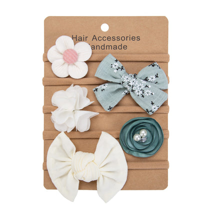 Avezano Newborn Floral Chiffon Elastic Headbands 5Pcs Photography Set