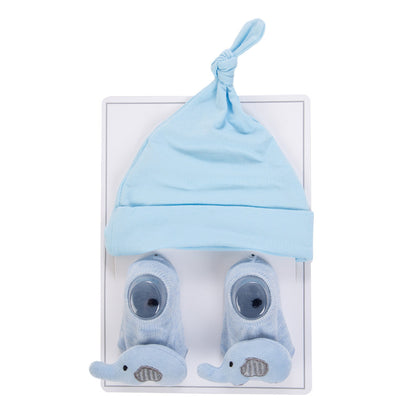 Avezano Newborn Knotted Hat and Animal Socks Set