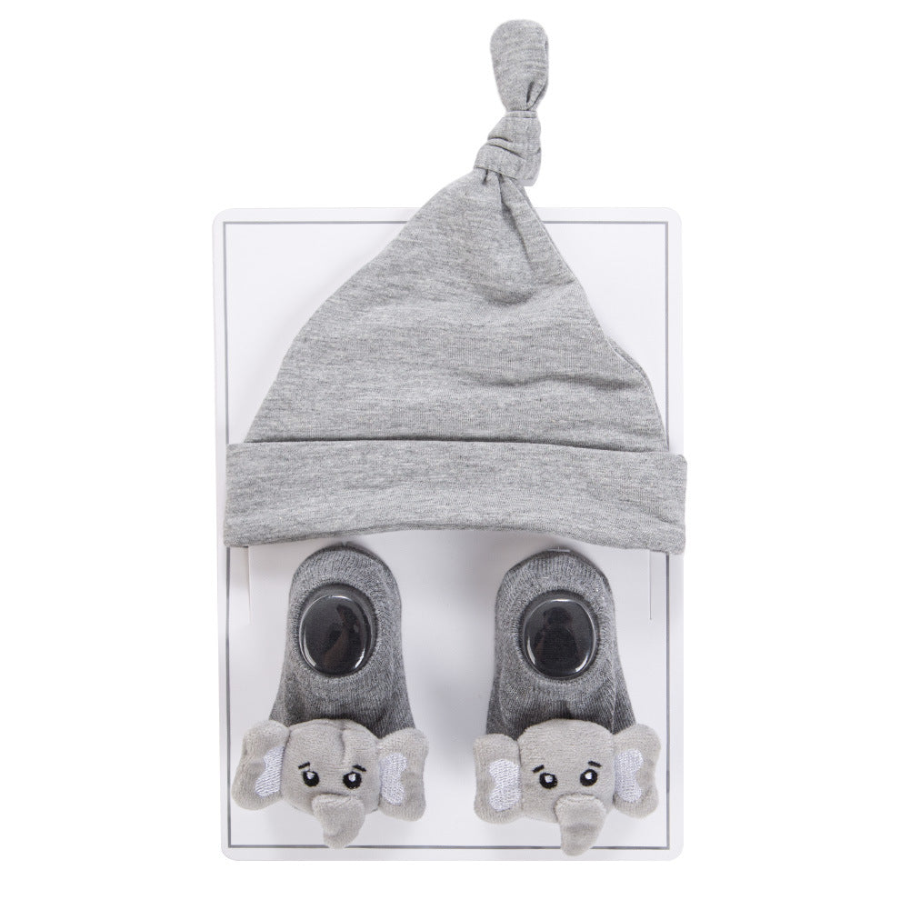 Avezano Newborn Knotted Hat and Animal Socks Set