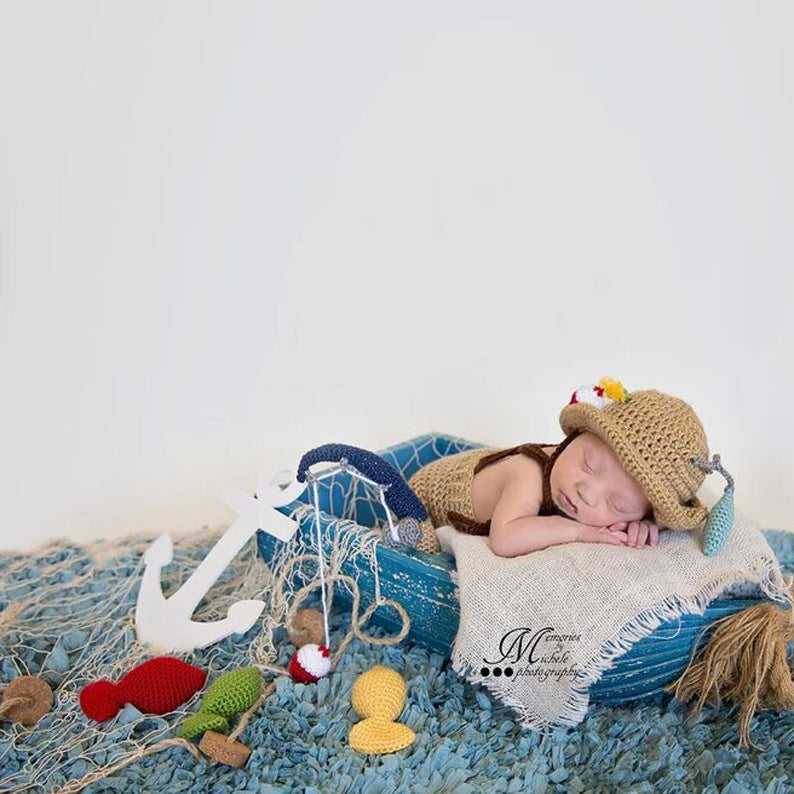 Avezano Crochet Newborn Fishing Photo Prop Outfit Set