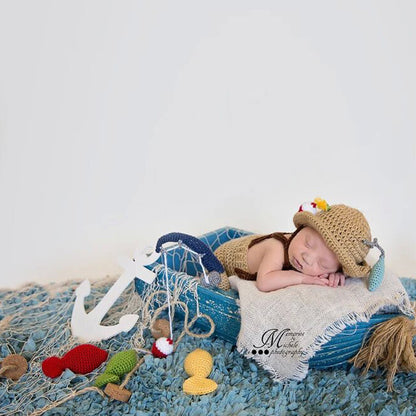 Avezano Crochet Newborn Fishing Photo Prop Outfit Set