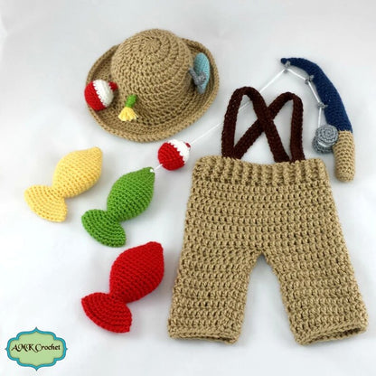 Avezano Crochet Newborn Fishing Photo Prop Outfit Set