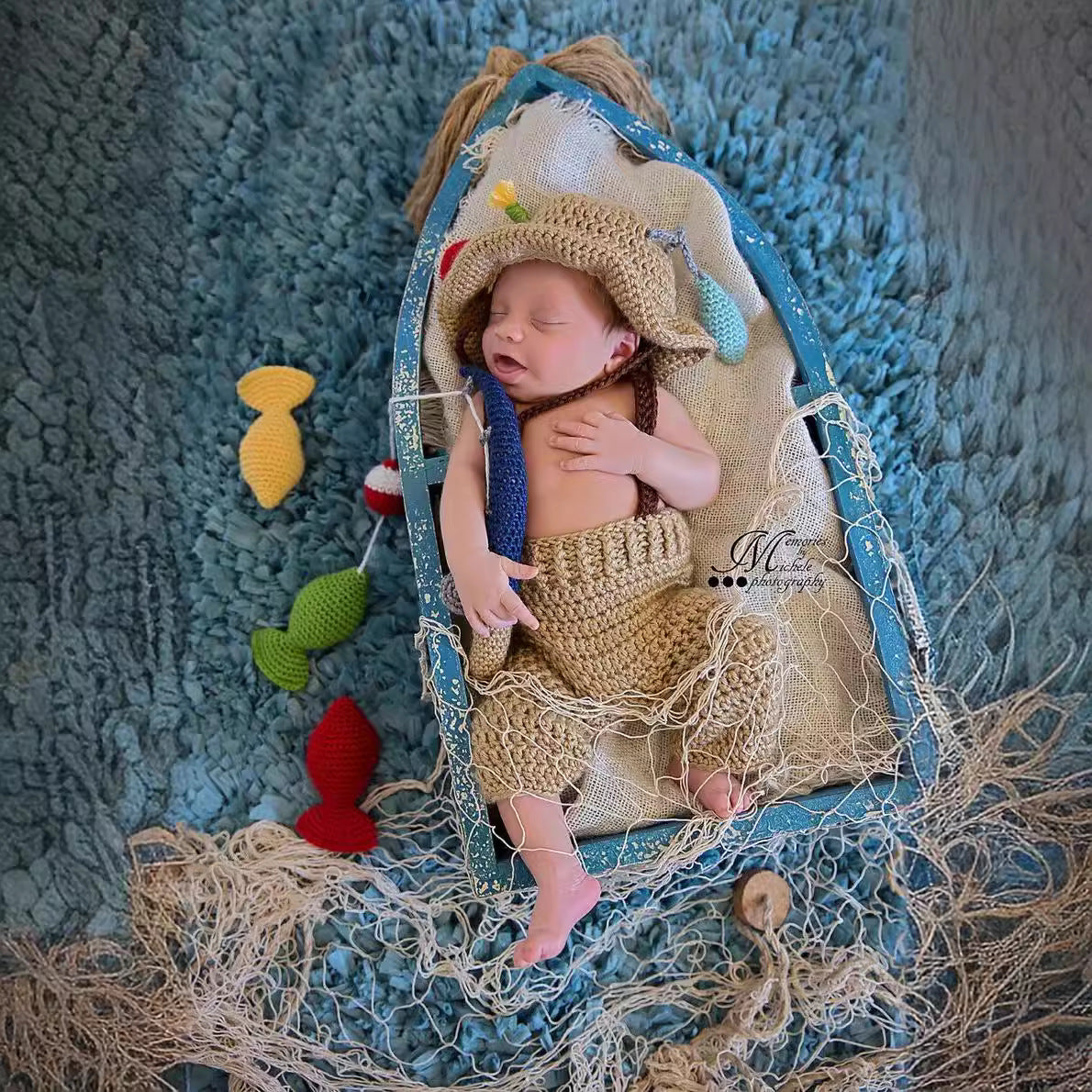 Avezano Crochet Newborn Fishing Photo Prop Outfit Set