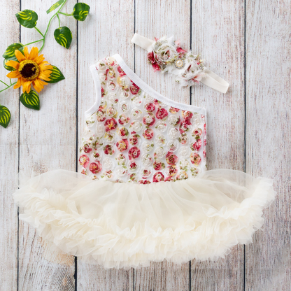Avezano Pink Rose Off Shoulder Romper Dress Set