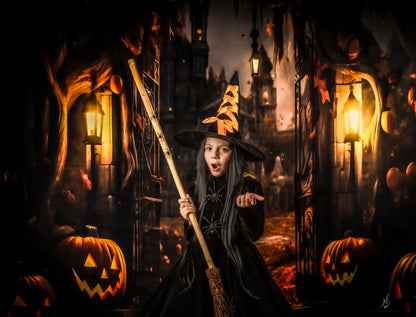Avezano Halloween House Night Pumpkin Backdrop for Photography