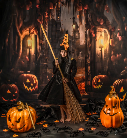 Avezano Halloween House Night Pumpkin Backdrop for Photography