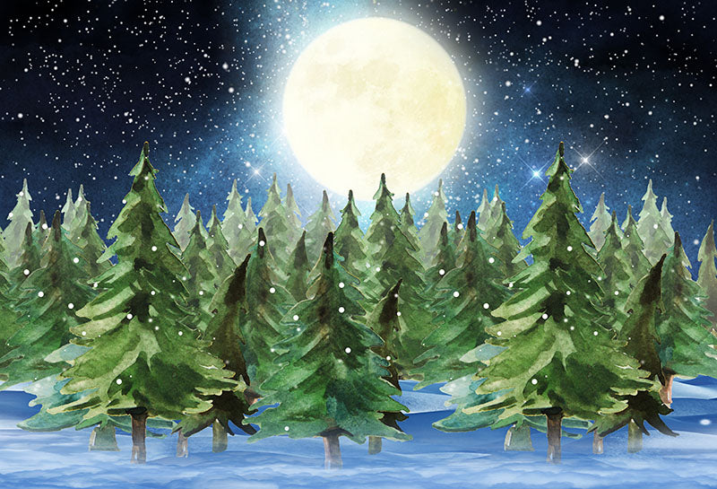 Clearance Sale Avezano Watercolor Winter Moon Forest Photography Backdrop