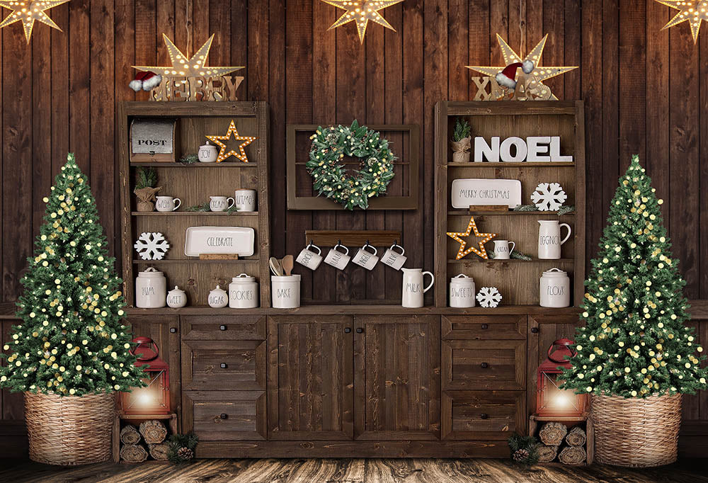VIP Clearance Sale Avezano Rustic Wooden Christmas Kitchen Photography Backdrop