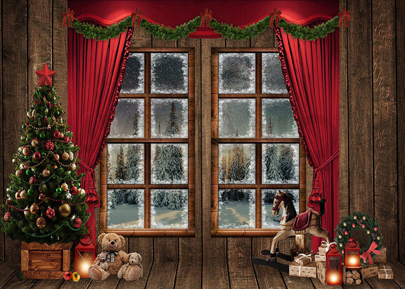 Avezano Winter Christmas Tree and Hot Cocoa Decoration Photography Backdrop Room Set