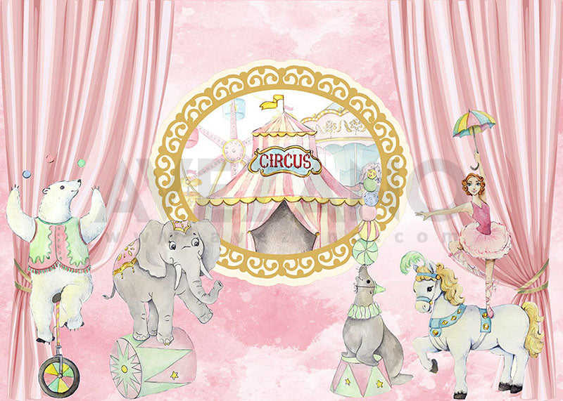 Avezano Kids Cake Birthday Pink Circus Theme Photography Background-AVEZANO