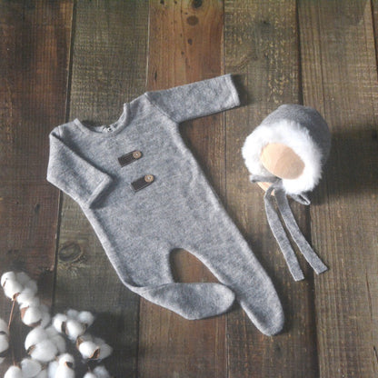 Avezano Faux Fur Newborn Hat And Romper Photography Prop