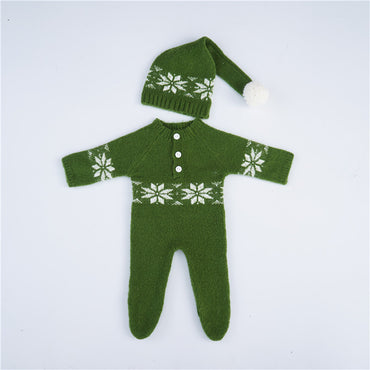 Avezano Newborn Christmas Mohair Hat Romper Set Photoshoot Prop