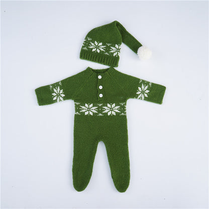 Avezano Newborn Christmas Mohair Hat Romper Set Photoshoot Prop