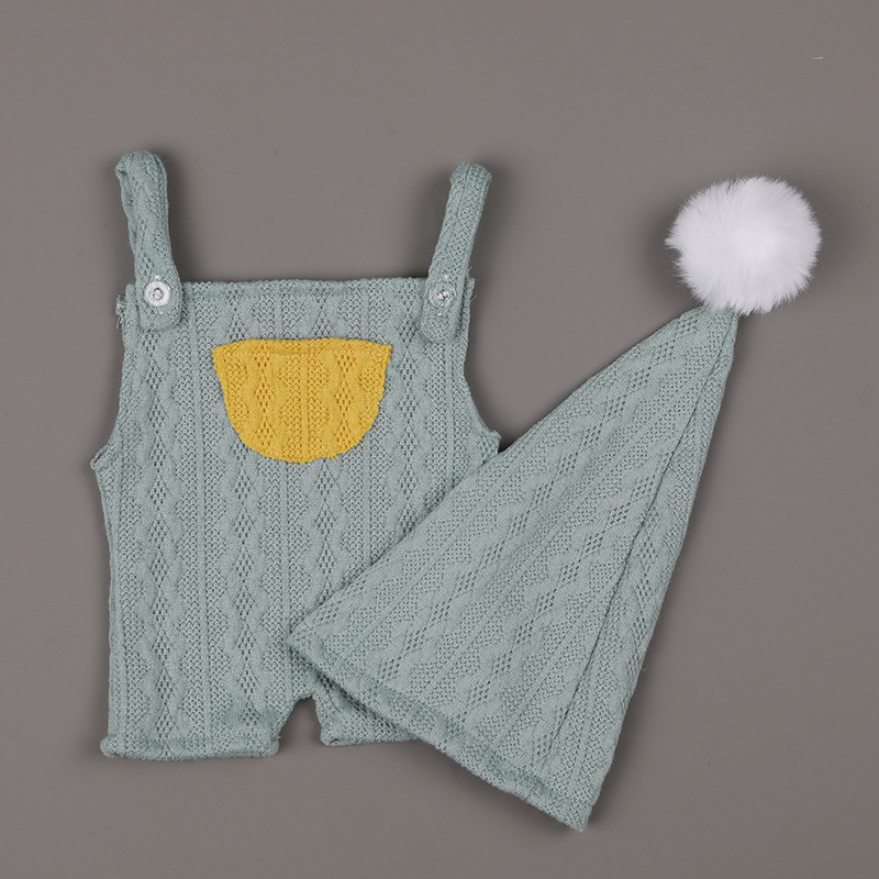 Avezano Newborn Knitted Outfit Two Piece Suspender Pants Set