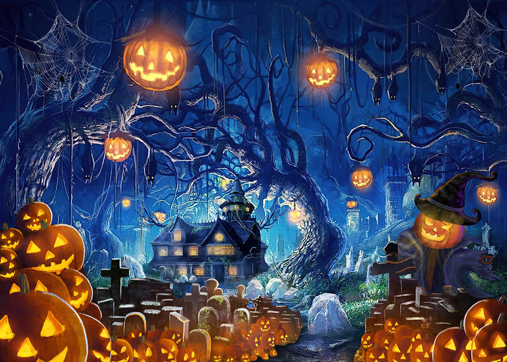 Special Offers Avezano Witch Forest Jack-O-Lanterns Halloween Photography Backdrop
