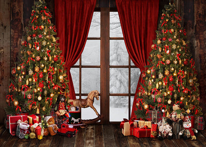 VIP Clearance Sale Avezano Retro Wooden Window Christmas Photography Backdrop