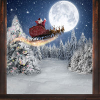 Avezano Winter Christmas Santa and the Christmas Tree Photography Backdrop Room Set