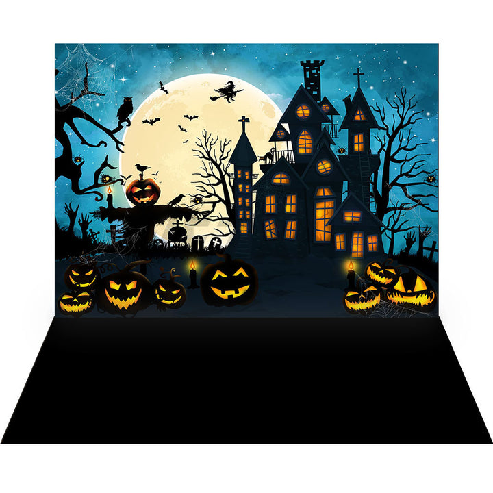 Avezano Halloween Witch'S Castle Blue Sky 2 pcs Set Backdrop-AVEZANO