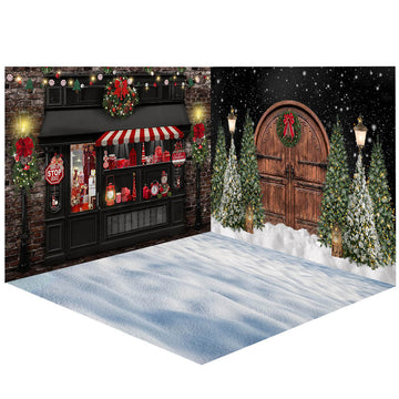Avezano Winter Christmas Shop Photography Backdrop Room Set