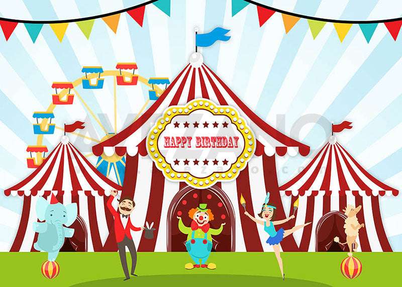 Avezano Kids Cake Birthday Coloured Flag Circus Theme Photography Background-AVEZANO