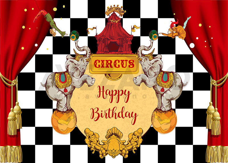 Avezano Kids Birthday Black and White Checkerboard Circus Theme Photography Background-AVEZANO