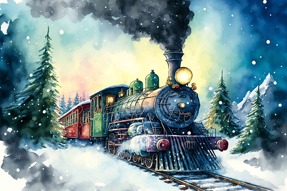Avezano Winter Christmas Train Photography Backdrop Designed By Polly Ro Design-AVEZANO