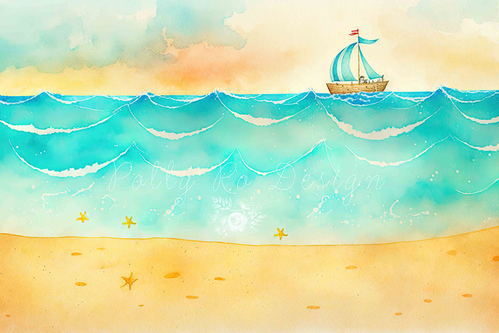Avezano Summer Wave Sailboat Photography Backdrop Designed By Polly Ro Design-AVEZANO