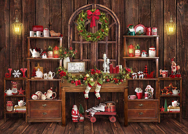 Avezano Winter Christmas Gift Decoration Photography Backdrop Room Set