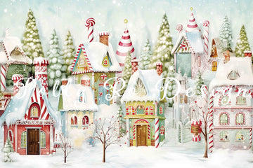 Avezano Winter Christmas Candy Town Photography Backdrop Designed By Polly Ro Design-AVEZANO