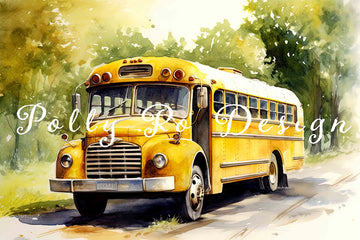 Avezano Yellow Bus Children's Birthday Party Photography Backdrop Designed By Polly Ro Design-AVEZANO