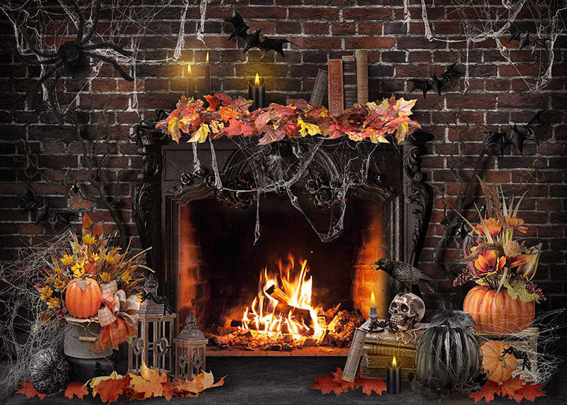 Avezano Halloween Bats and Fireplaces Backdrop for Photography-AVEZANO