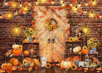Avezano Autumn Thanksgiving Maple Wood Door Photography Backdrop-AVEZANO
