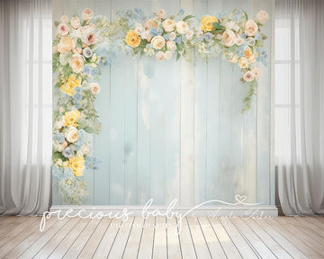 Avezano Blue and Yellow Flower Backdrop with Curtains Photography Backdrop Designed By Angela Forker-AVEZANO