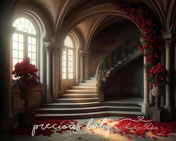 Avezano Palace Room with Arches and Red Petals Photography Backdrop Designed By Angela Forker-AVEZANO