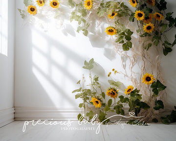 Avezano Sunflowers on a White Wall Photography Backdrop Designed By Angela Forker-AVEZANO