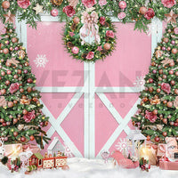 Avezano Winter Pink Christmas Fireplace Decoration Photography Backdrop Room Set
