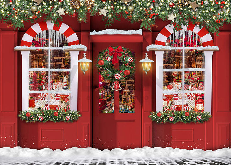 Avezano Winter Christmas Gift Shop Photography Backdrop Room Set