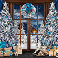 Avezano Blue Theme Christmas Trees Gift Photography Backdrop-AVEZANO