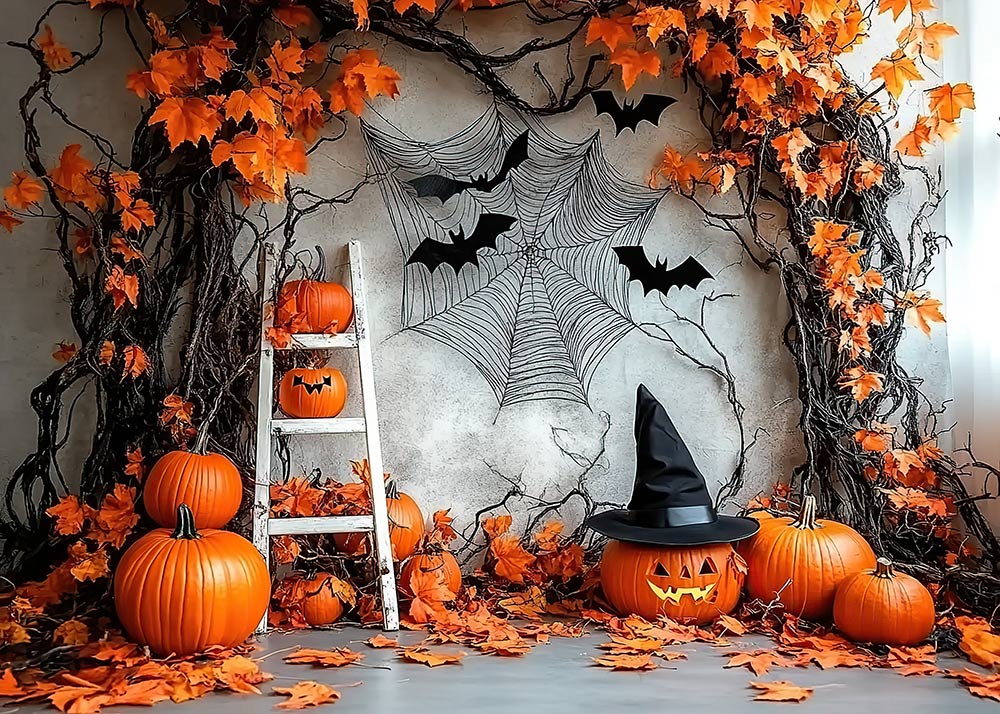 Avezano Halloween Twig Maple Leaf Witch Hat Photography Backdrop