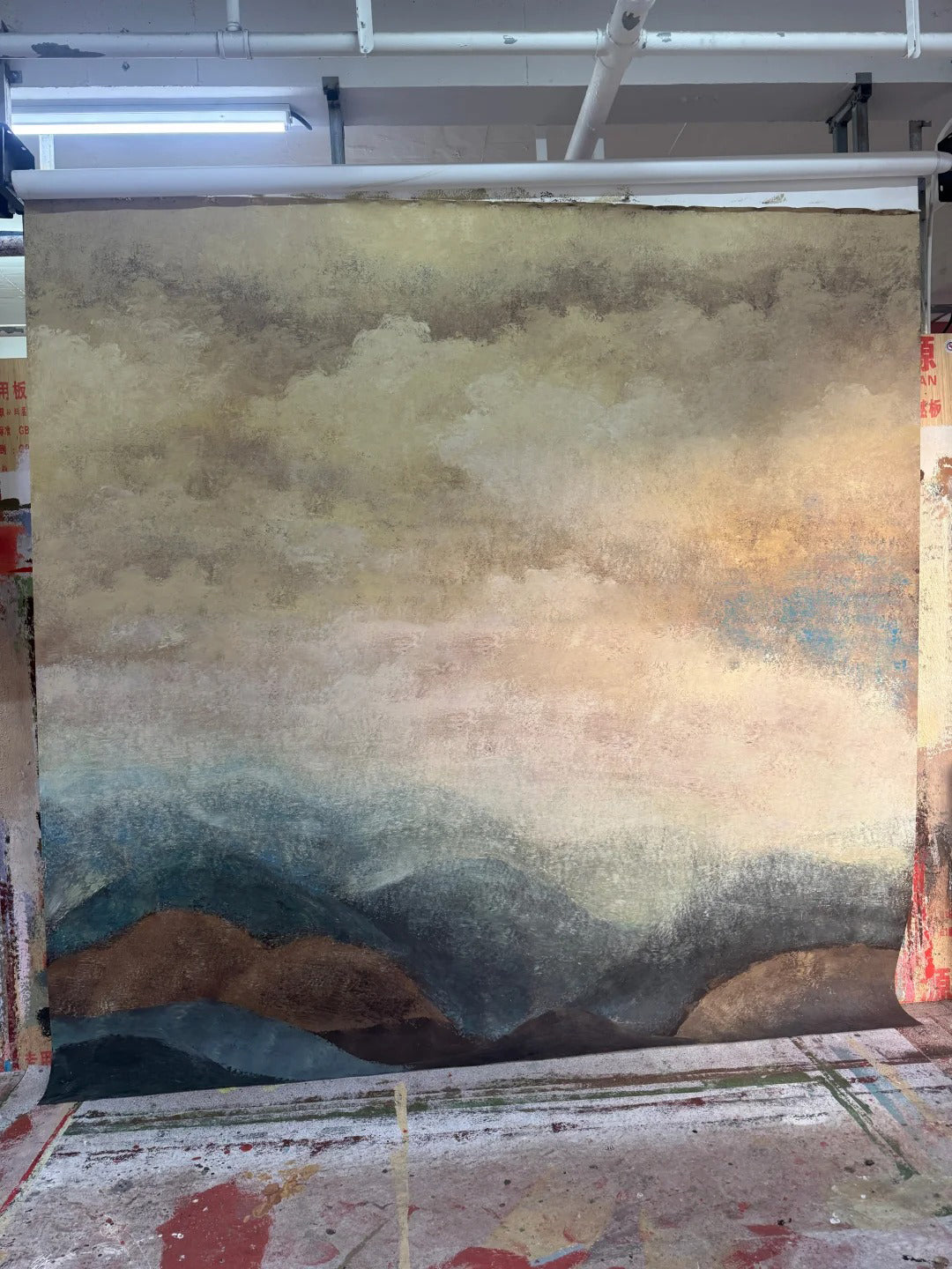 Avezano Pastel Mountain Sunrise Hand Painted Canvas Photography Backdrop