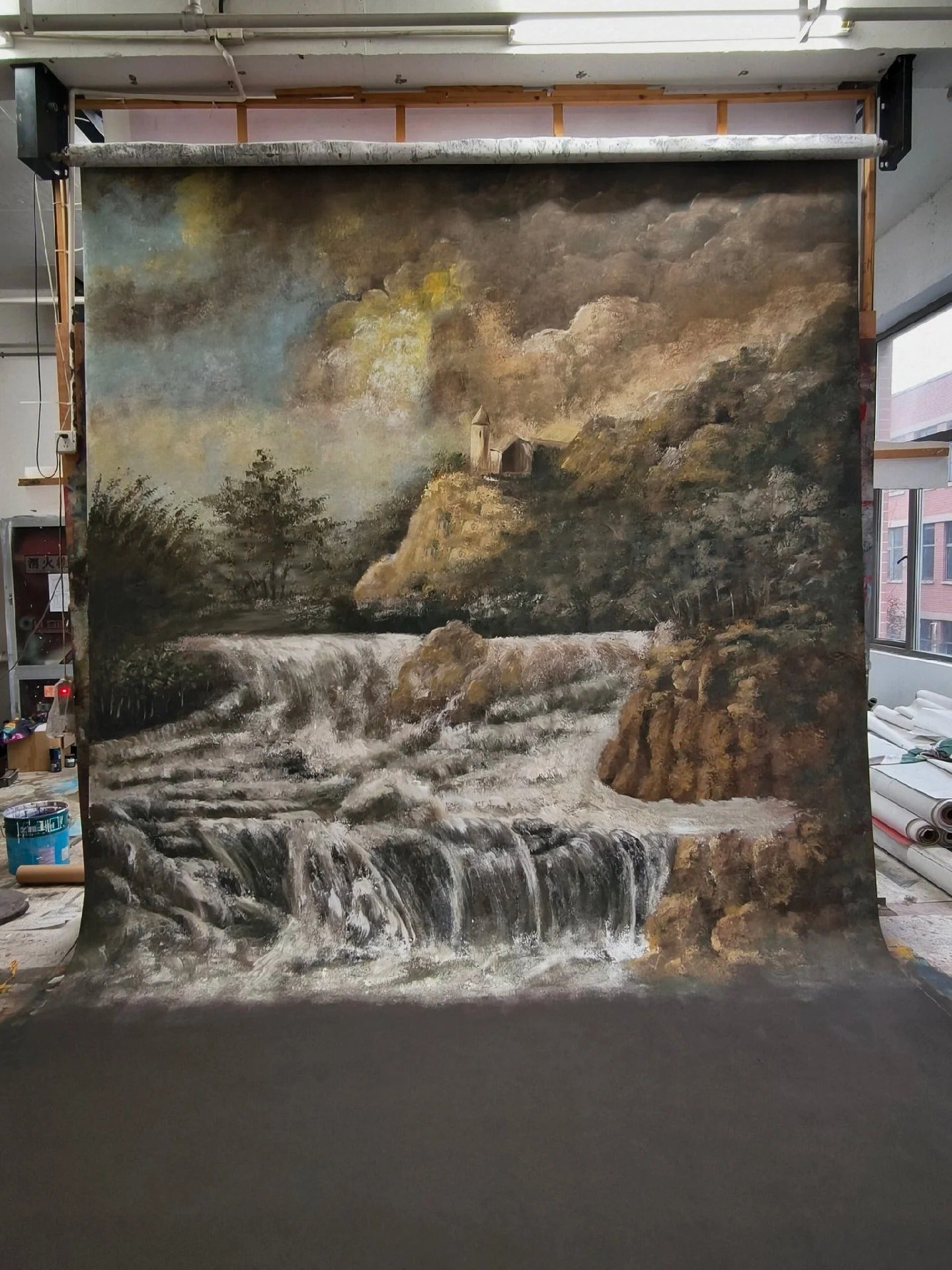 Avezano Waterfall Landscape Hand Painted Canvas Photography Backdrop