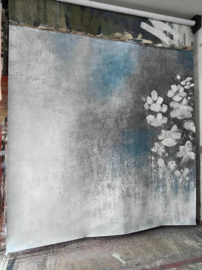 Avezano Grey Floral Texture Hand Painted Canvas Photography Backdrop