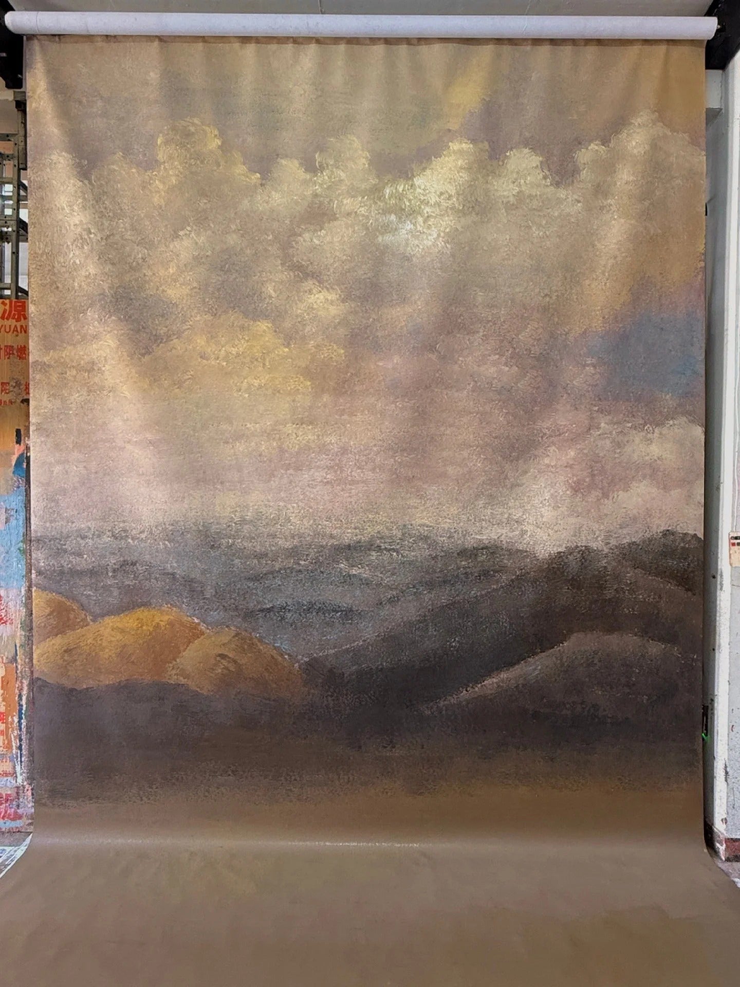 Avezano Golden Mountain Cloud Landscape Hand Painted Canvas Photography Backdrop