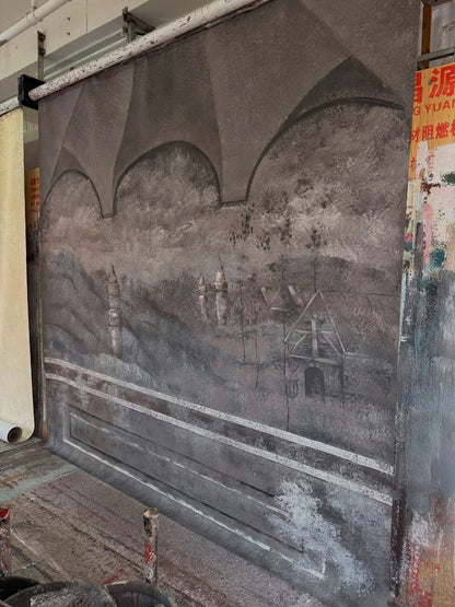 Avezano Medieval Castle Scenery Hand Painted Canvas Photography Backdrop