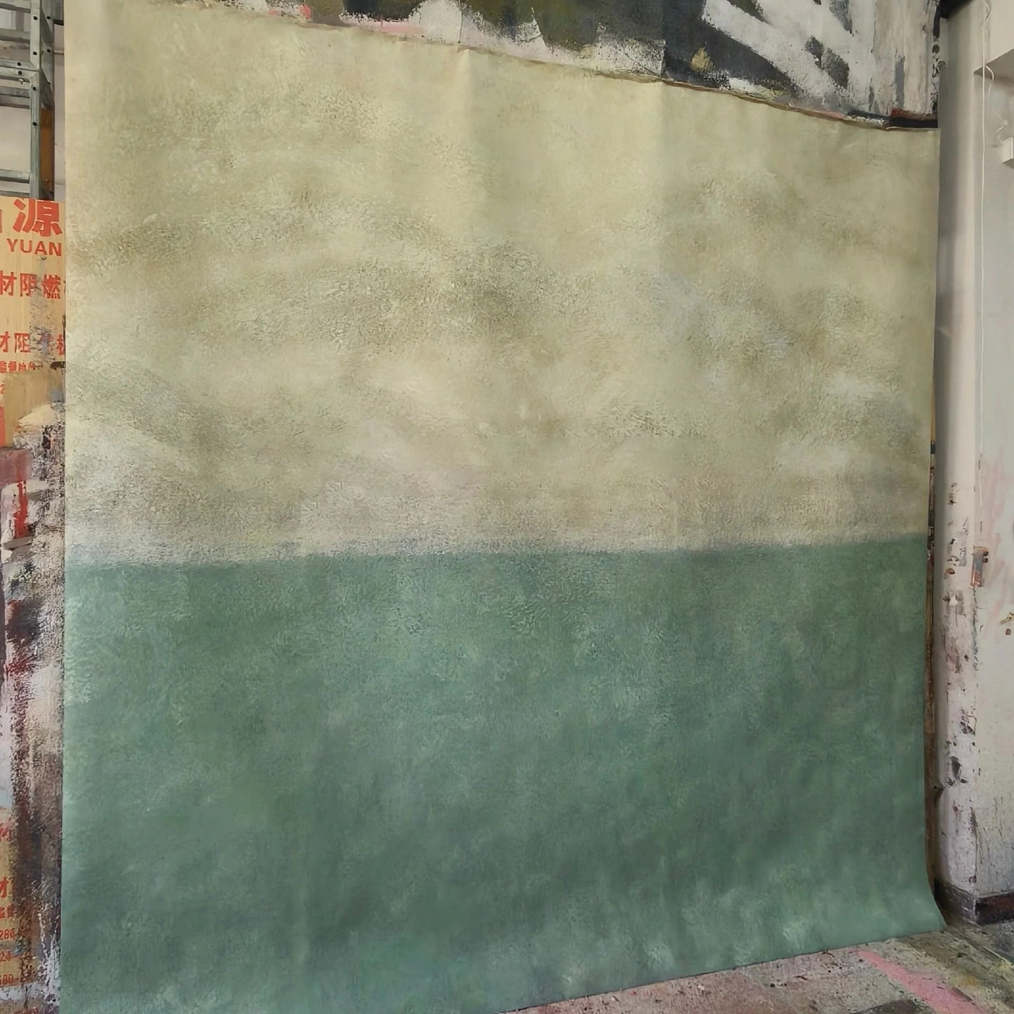 Avezano Two Tone Beige Green Hand Painted Canvas Photography Backdrop