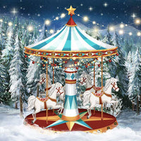Avezano Winter Christmas Carousel Photography Backdrop Room Set