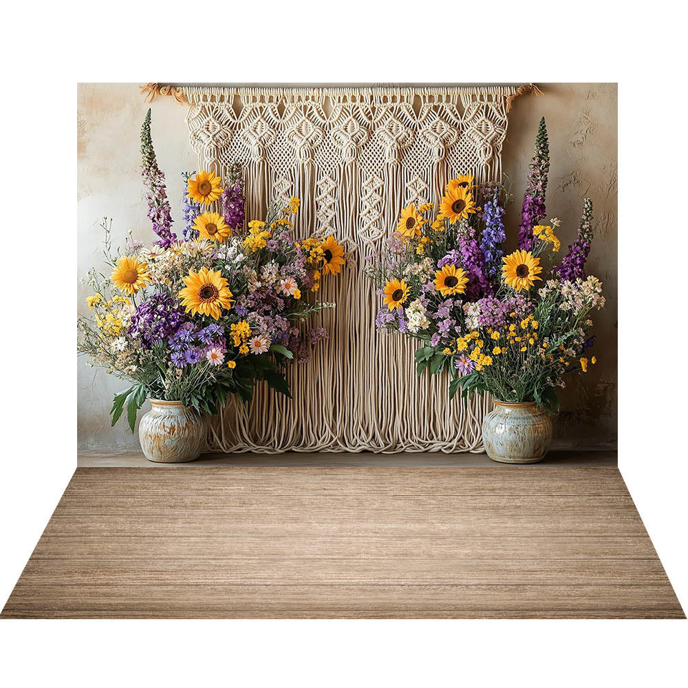 Avezano Macrame Sunflower Floral 2 pcs Set Backdrop