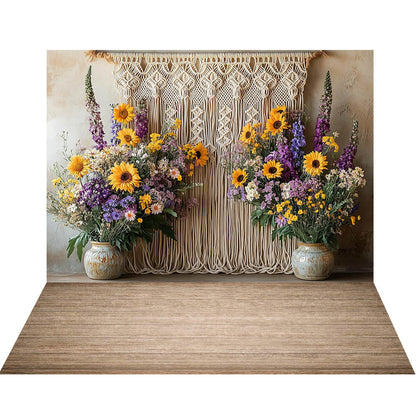Avezano Macrame Sunflower Floral 2 pcs Set Backdrop