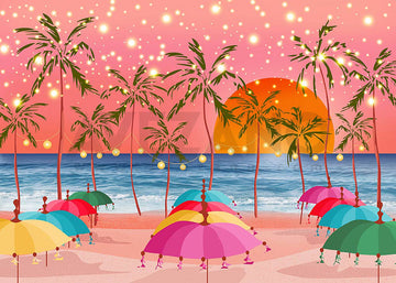 Avezano Summer Sunset Pink Beach Photography Backdrop-AVEZANO