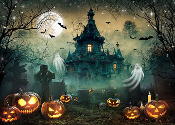 Avezano Halloween Night Ghost Castle Backdrop for Photography-AVEZANO